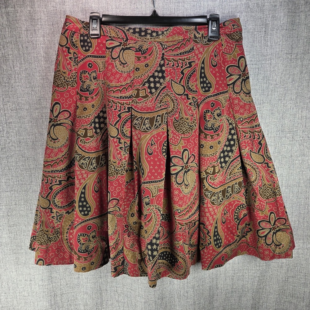 Harold's VTG Skirt Knee Length A-Line Paisley Floral Pleated Zip Red Sz 12 Y2K